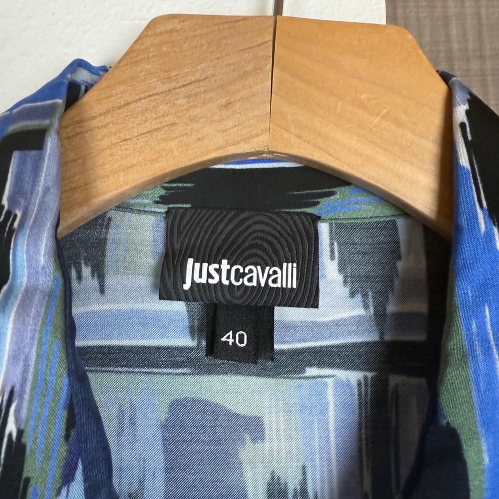 Just Cavalli Blue Black Patterned Button Down Blo… - image 10